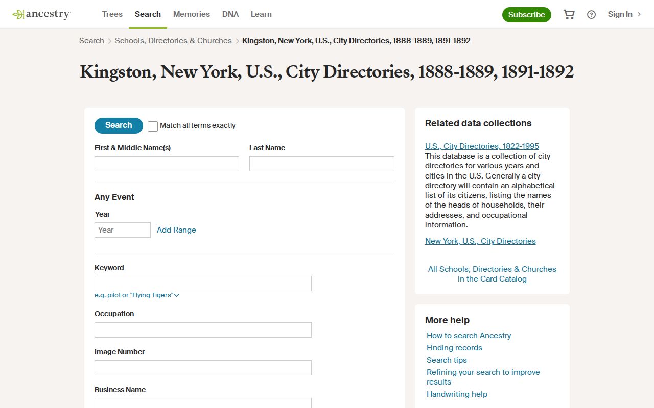 Kingston city directory digitized collection search landing page