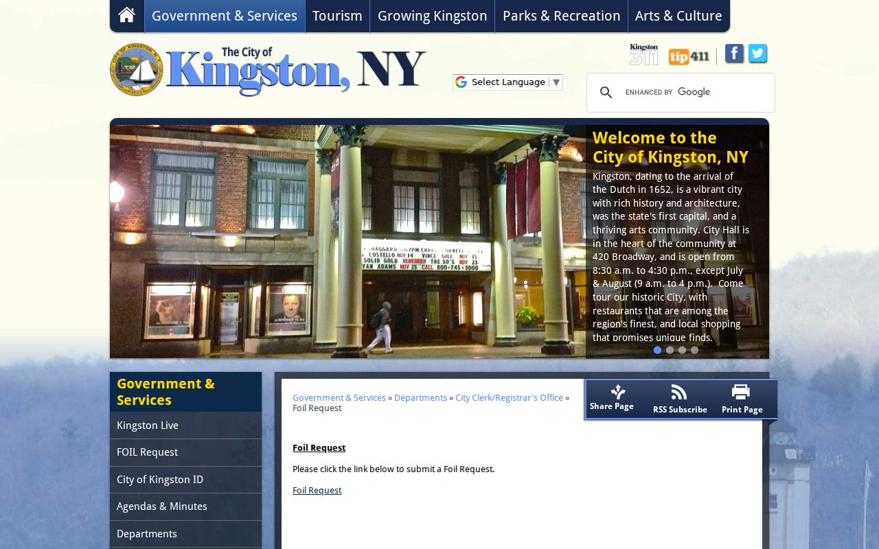 Kingston residents directory City FOIL request entry