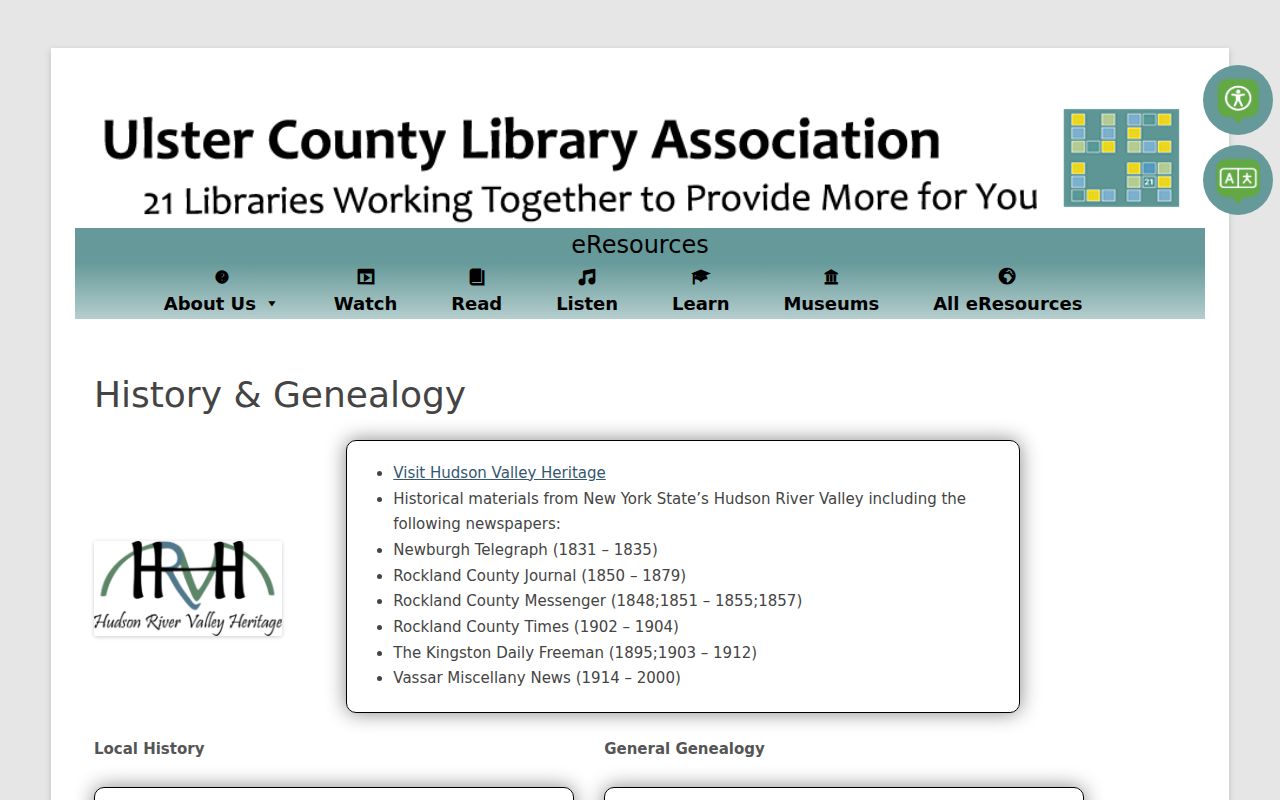 Kingston city directory research links on the Ulster County Library Association history page